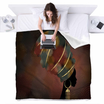 Portrait Beautiful African Woman In Fleece Bed Cover