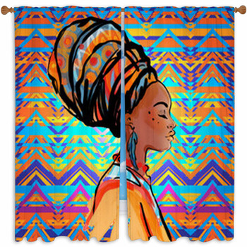 Portrait Of Beautiful African  Custom Size Window Curtain