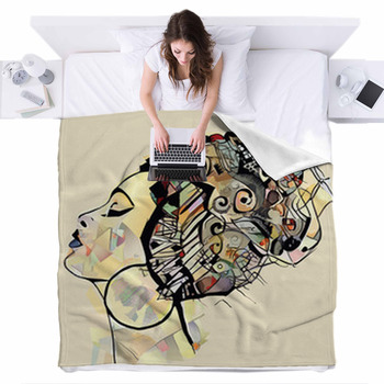 Portrait Of Cute African Woman With Fleece Bed Cover