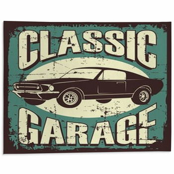 Old Car in a Garage Rug