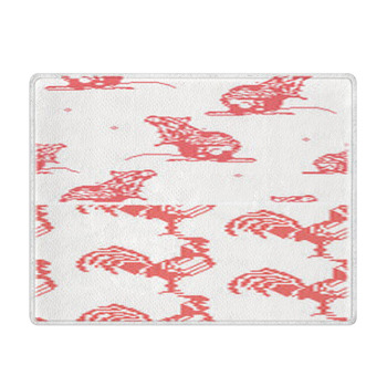 Rooster And Rat Knitted Pattern In Red Color Bath Mat