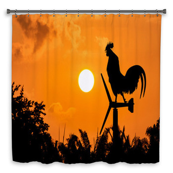 Roosters Crow Stand On A Wind  Custom Size Shower Curtain