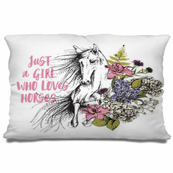 Running Horse And Lily Hydrangea Pillow Case/Sham