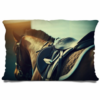 Saddle With Stirrups On A Back Of A Pillow Case/Sham