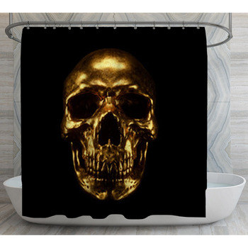 Scary Grunge Gold Human Skull Isolated On  Shower Curtain