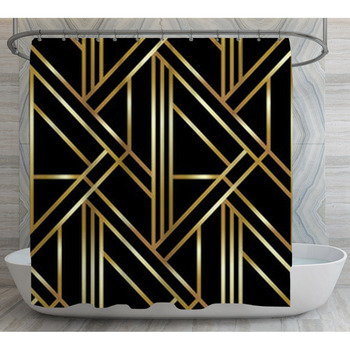 Seamless Geometric Golden Art Deco Shower Curtain