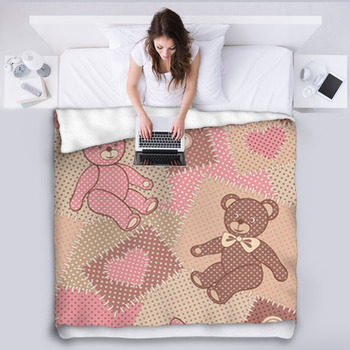 Pink teddy best sale bear fleece bedding