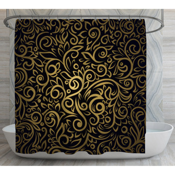 Black and gold Shower Curtains, Bath Mats, & Towels Personalize