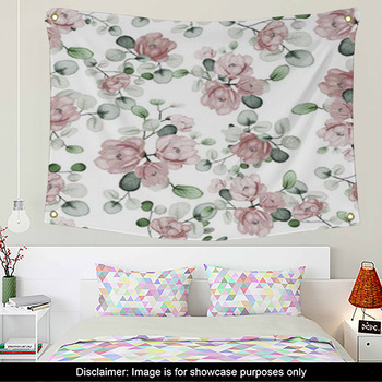 Flower Tapestry, Bouquet of Garden Mountain Flowers with Roses and Daisises  Buds and Leaves Print, Fabric Wall Hanging Decor for Bedroom Living Room