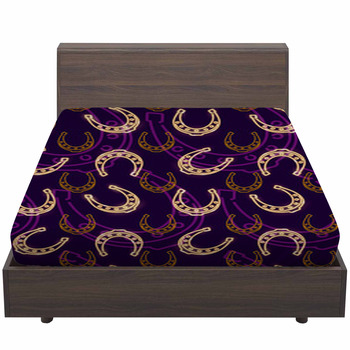 Seamless Pattern With Neon Gold Horseshoes On  Bed Sheet