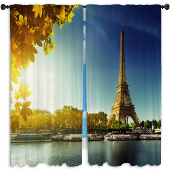 Seine In Paris With Eiffel Tower In Window Curtain