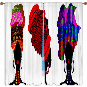 Set African Scarf Portrait Custom Size Window Curtain