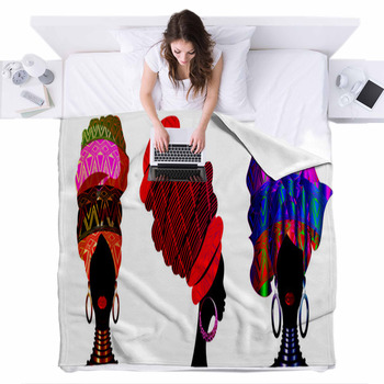 Set African Scarf Portrait Afro Women Fleece Bed Cover