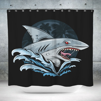 Big Shark Jumping above Sea Water Blue Color Shower Curtain Set Bathroom  Decor