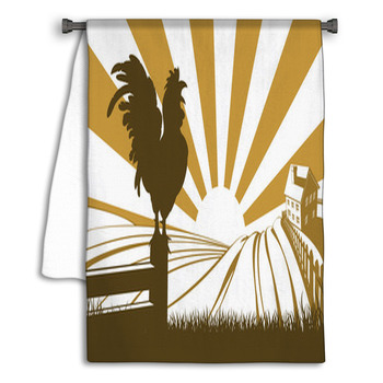 Silhouette Cockerel Crowing On Farm Towel