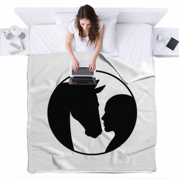 Silhouette Of A Man And A Horse Fleece Bed Cover