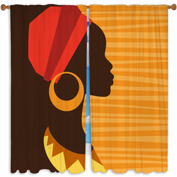 Silhouette Of African Girl In  Custom Size Window Curtain