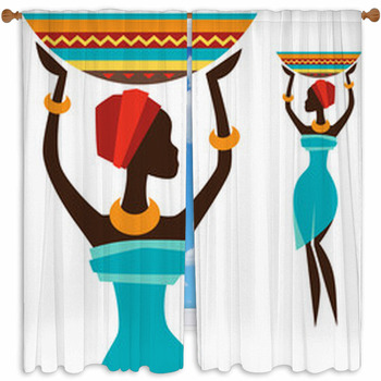 Silhouette Of African Girl Custom Size Window Curtain