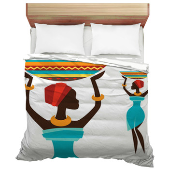 Silhouette Of African Girl Which Carries Duvet Cover