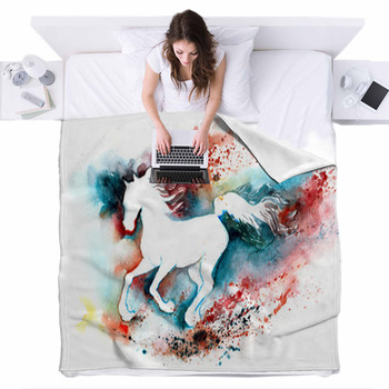 Silhouette Of Horse Fleece Bed Cover