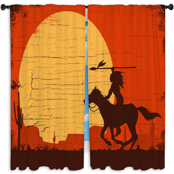 Silhouette Of Native American Indian Window Curtain