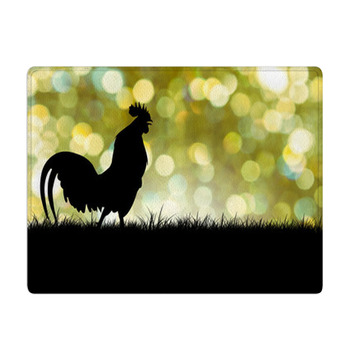 Silhouette Of Roosters Crow On The Lawn On Bath Mat