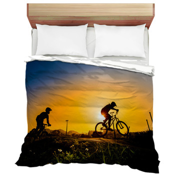 Silhouette Of Stunt Bmx Riders - Color Tone  Duvet Cover