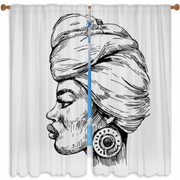 Sketch Of A African American Custom Size Window Curtain