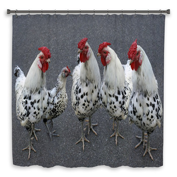 Small Hen And Four Roosters Shower Curtain