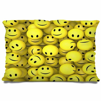 Emoji Pillow Sham Cartoon Like Smiley Faces of Mosters Happy Sad