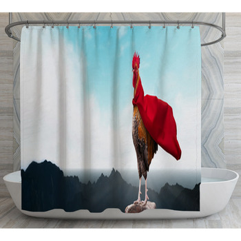 Super Hero Brown Rooster On The Mountain Shower Curtain