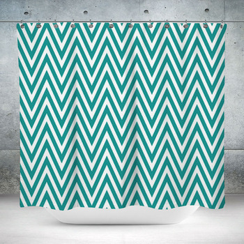 Teal And White Zigzag Custom Size Shower Curtain