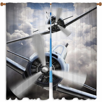 Nursery high quality Window Treatment - Vintage Airplanes with Navy Valance