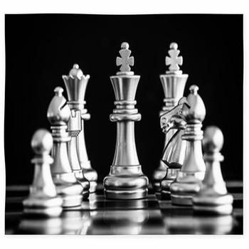 The King in battle chess game stand on chessboard with black