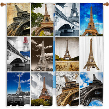 Tour Eiffel Collage Custom Size Window Curtain