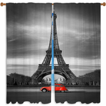 Tour Eiffel Et Voiture Rouge-  Custom Size Window Curtain