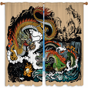 Two Chinese East Asian Custom Size Window Curtain