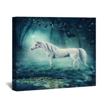 Cartoon Girls Canvas Wall Art with Unicorn Drawing Pastel Color