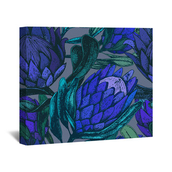 Design Art 'Rain and Flowers with Buds and Drops' Graphic Art on Wrapped Canvas, Blue