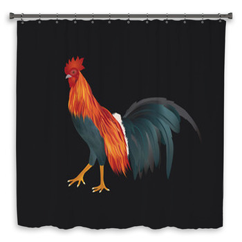 Vector Of Chicken On Black Custom Size Shower Curtain