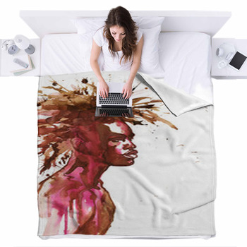 Watercolor African Man Fleece Bed Cover