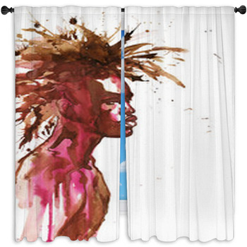 Watercolor African Man Window Curtain