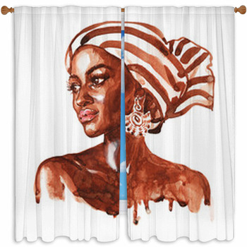 Watercolor Beauty African Custom Size Window Curtain