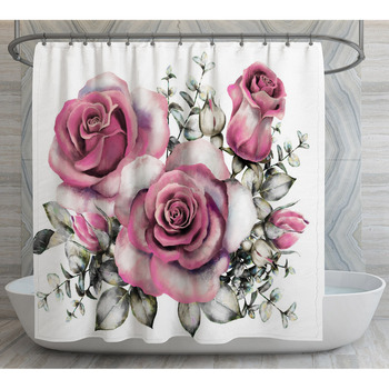 Rose Shower outlet Curtain | Abstract Flowers | Soft Pastel Colors | Farmhouse | Romantic