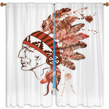 Watercolor Native American Custom Size Window Curtain