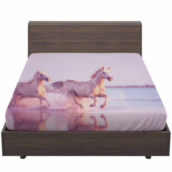 White Camargue Horses Of A Sea Run Gallop In Bed Sheet