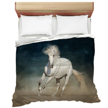 White Horse Run Forward In Dust On Dark Comforter