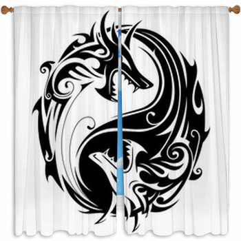 Yin Yang Dragons Custom Size Window Curtain