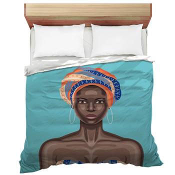 Young Beautiful Black Woman With Multicolor Comforter