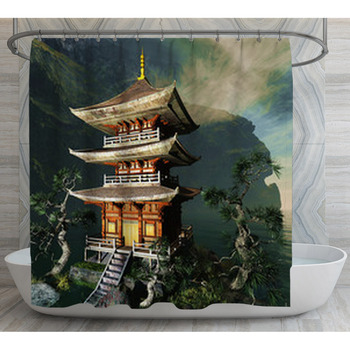 Zen Buddhist Temple In The Mountains Shower Curtain